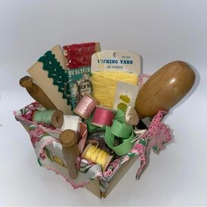 Vintage Sewing Kit with Threads and Tools